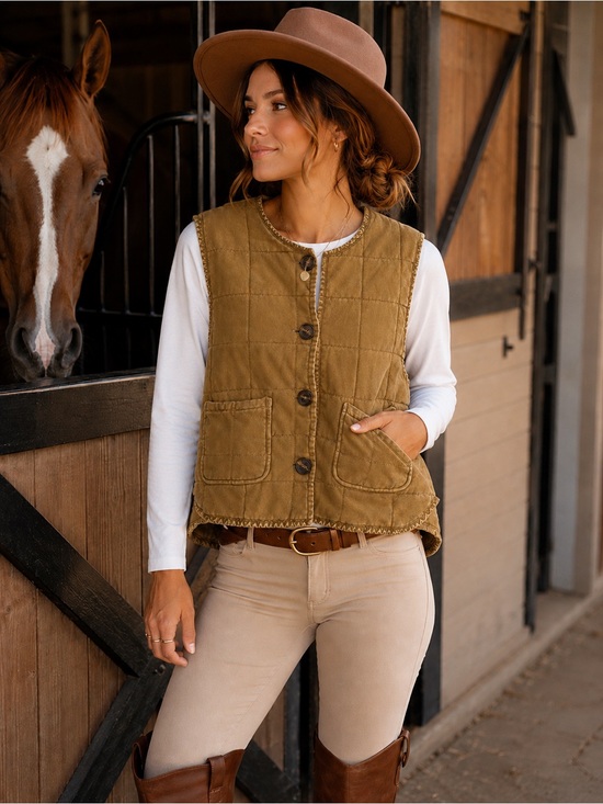 Double Zero Jackets & Blazers - Double Zero Quilted Utility Vest Small Cotton Western Equestrian Farmhouse Cotta